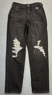 Women’s RSQ High Rise Distressed Black Jeans Straight Leg Ripped Denim Size 5